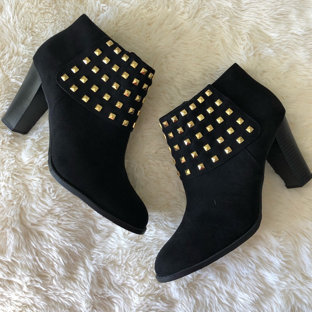 Suede Like Gold Studded Ankle Boots
